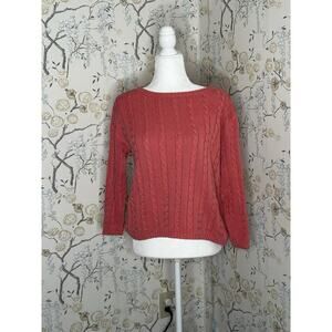 Talbots Women's Sweater Chunky Cable Knit Fisherman 100% Cotton‎ Salmon Sz L